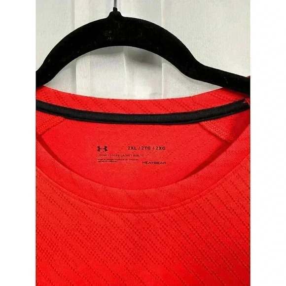 Under Armour Men's 2XL Orange / Red Short Sleeve Lightweight Stripe T-Shirt Plus - Picture 4 of 8